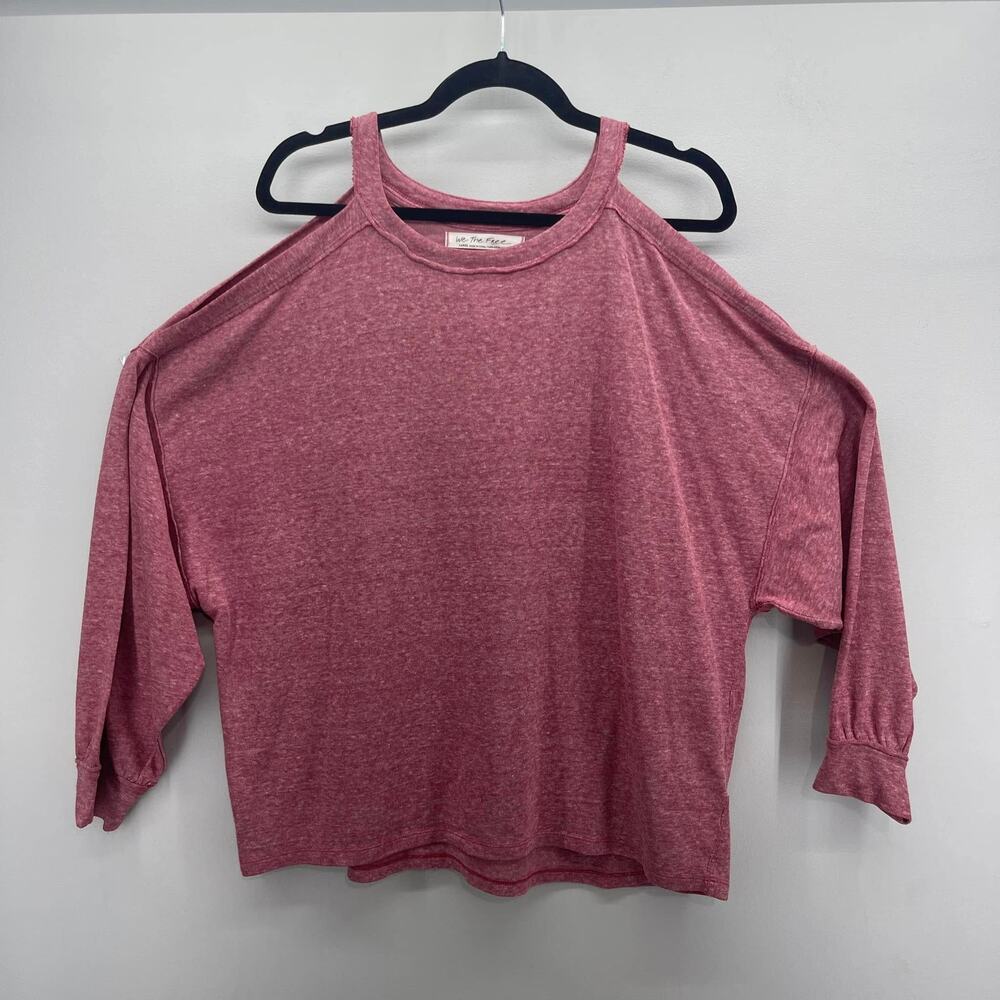 We the Free Chill Out Tee Large Heathered Rose Open Shoulder LS Casual Oversized